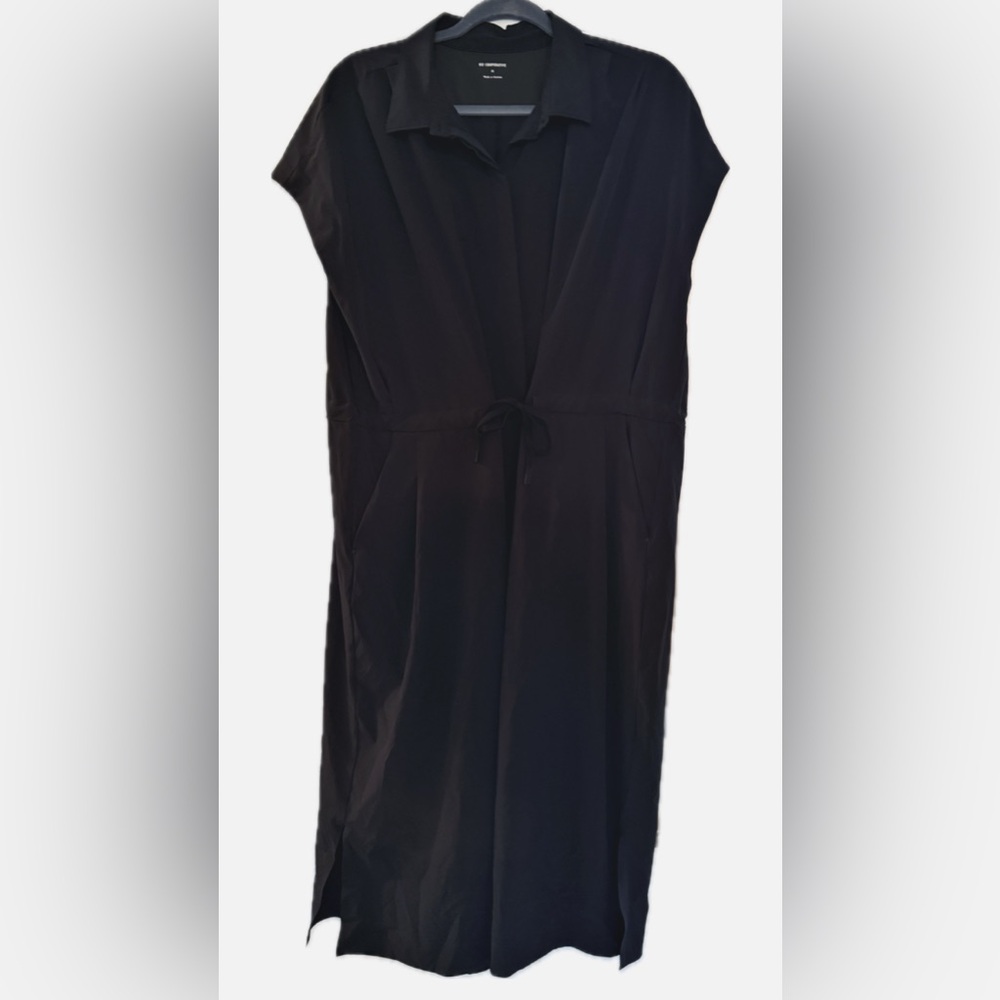 REI Co Black Button-Up Dress with Capped Sleeves